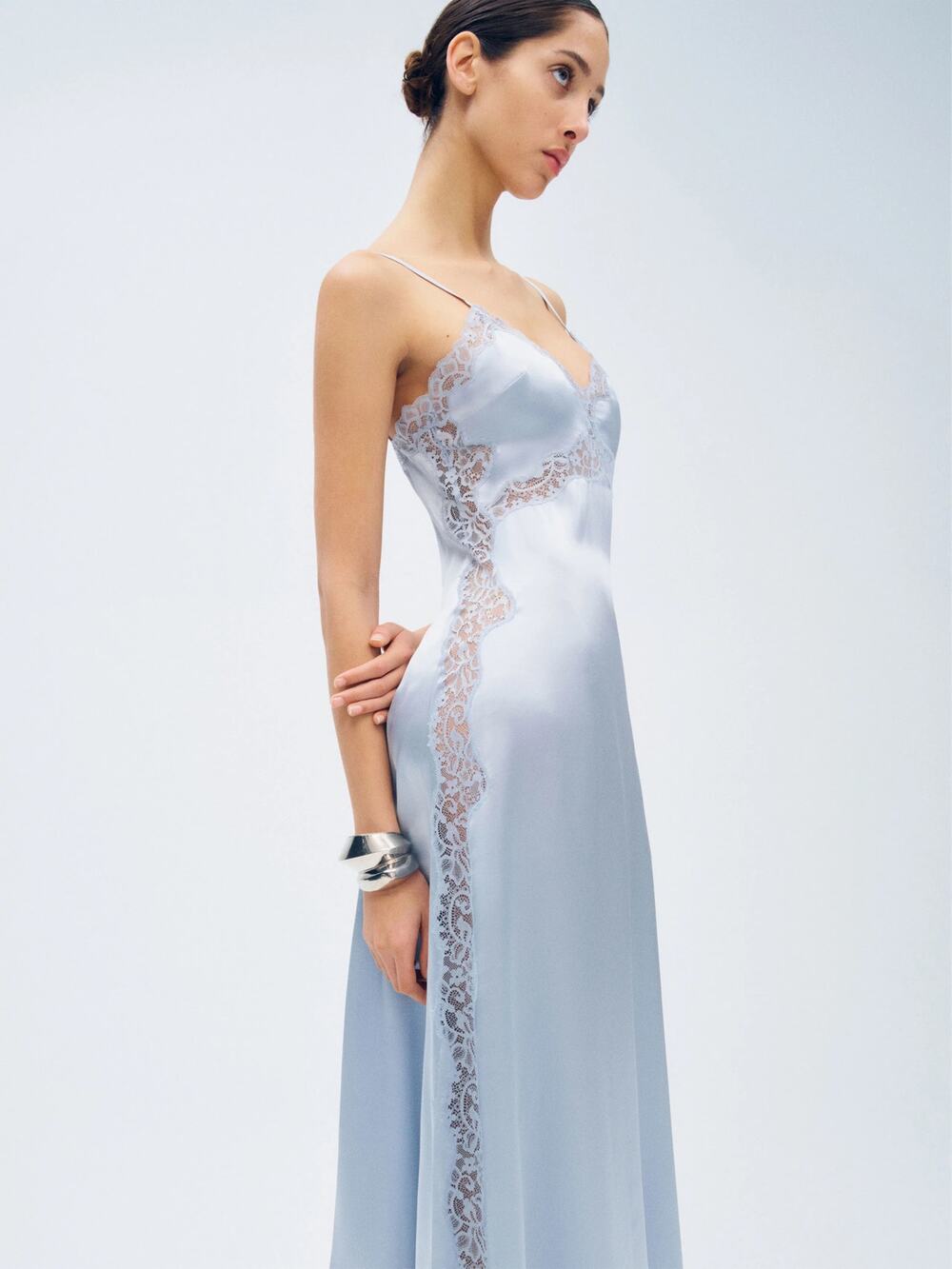 NWT Reformation Ericka Silk Dress Mineral Light Blue Slip Midi Size 2